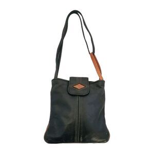 Romag Black‎ Brown Leather Handbag With DiamondDesign Shoulder And Hand Strap